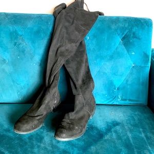 Over the knee black faux fur Catherine boots.